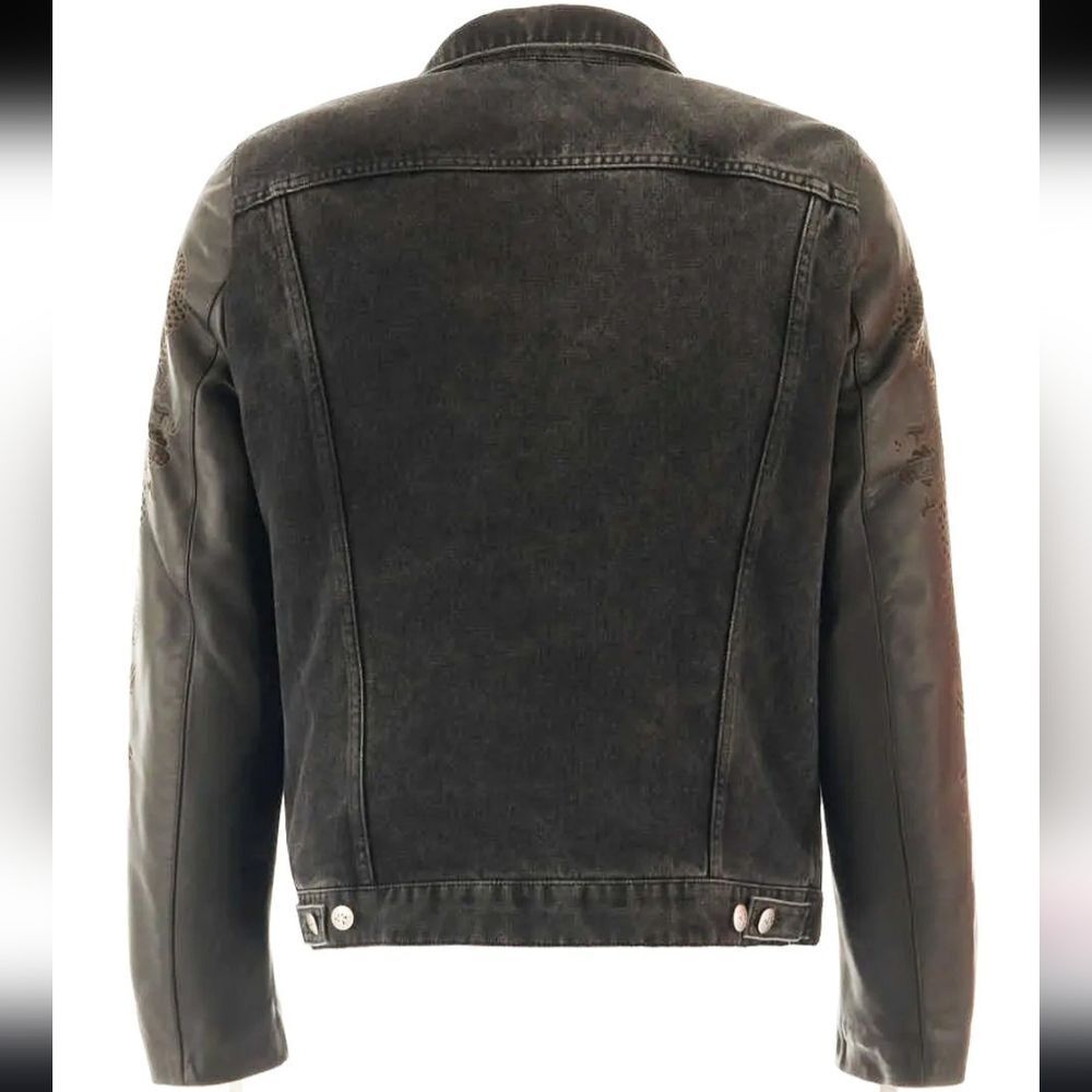 John Richmond - Denim and Laser Cut Leather Jacket in Black Large - Picture 2 of 16